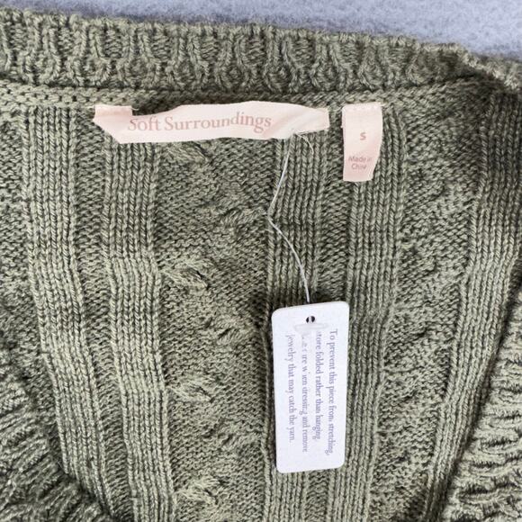 Soft Surroundings Sweater Womens Wren Cable Knit Cardigan Olive Green Buckle S‎ - Picture 1 of 10